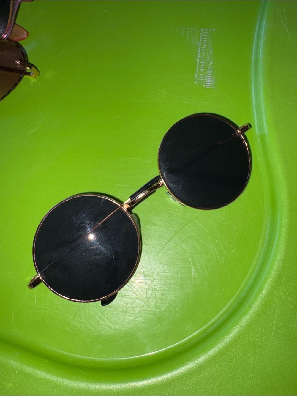 Round Black Lens Sunglasses with Gold Frame